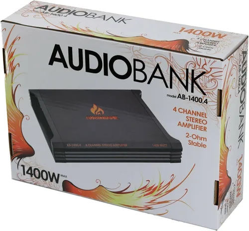 Vista 6 de Audiobank AB1400.4 Amplificador de altavoz estéreo de audio para automóvil de 4 canales de 1400 vatios 2 ohmios clase A/B con control de bajos