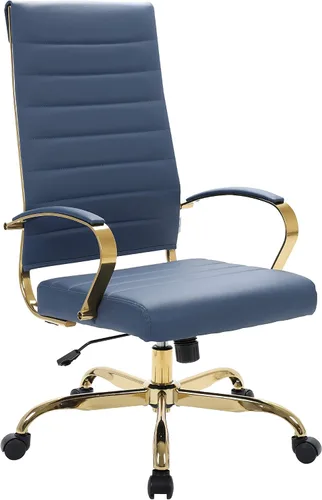 Vista 37 de LeisureMod Silla de oficina moderna de cuero con respaldo alto, silla de escritorio ejecutiva giratoria y ajustable con marco dorado, diseño Blanco