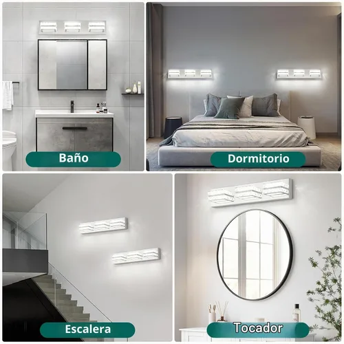 Vista 8 de OKELI Lámpara de tocador de cristal para baño, moderna lámpara LED de tocador para baño, lámpara frontal de espejo de cristal de 3 luces, 6000 K