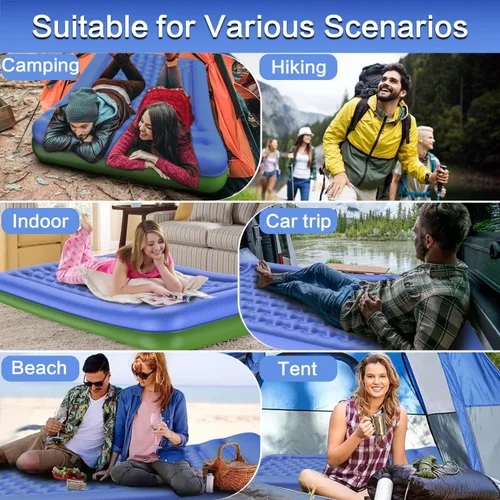 Vista 8 de Colchoneta de dormir doble para campamento, extra gruesa de 5 pulgadas, autoinflable para 2 personas, con bomba de pie integrada, alfombrilla