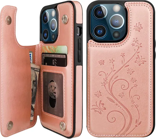 Vista 11 de Vaburs Funda tipo cartera para iPhone 13 Pro, tarjetero con diseño de Azul