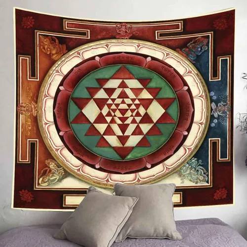 Vista 3 de UHOMETAP Sri Yantra Tapiz Mandala Yoga Meditación Tapices Geometría Sagrada Decoración de Pared Arte Colgante de Pared para Dormitorio Sala de estar