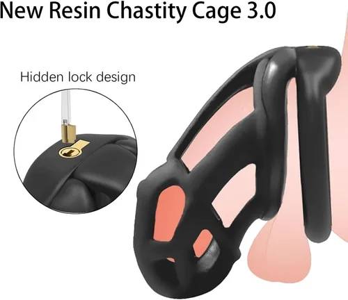 Vista 2 de Jaula de castidad 3.0 de resina, dispositivo de castidad masculino con 4 anillos para el pene, jaula de castidad masculina, jaula de castidad