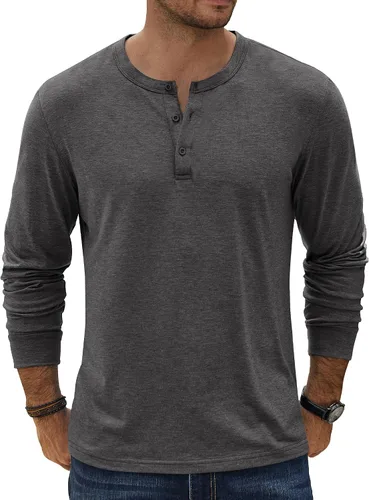 Vista 16 de COOFANDY Camiseta Henley de Manga Larga para Hombre Camisas Pullover Casuales Ligeras Camisetas Básicas Suaves Elásticas Tops de Otoño