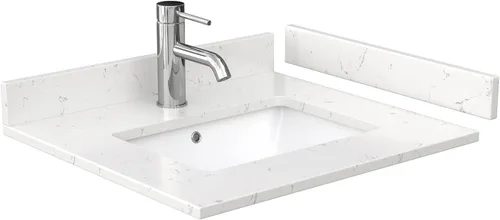 Vista 5 de Wyndham Collection Beckett - Mueble de baño individual de 24 pulgadas en blanco, encimera de mármol cultivado de Carrara, fregadero cuadrado