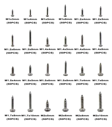 Vista 3 de 24 tipos de tornillos pequeños M1 M1.2 M1.4 M1.5 M1.7 M2, acero inoxidable 304, cabeza Phillips, plana, autorroscantes, kit de surtido M1 M1.2