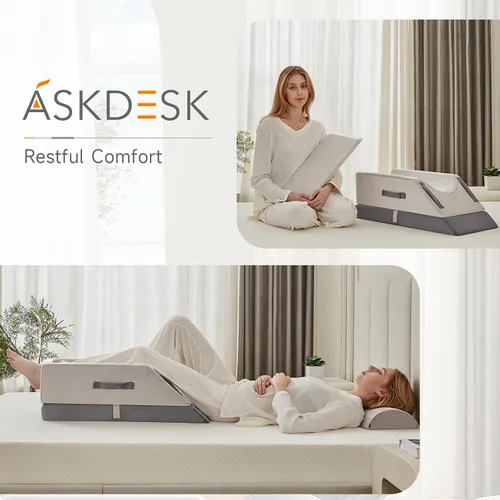 Vista 5 de Almohada elevadora de piernas, almohada de apoyo ajustable de 3 alturas, almohada de cuña para después de la cirugía o el descanso, almohada