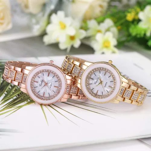 Vista 6 de SIOBSUN - Reloj de pulsera para mujer, de acero inoxidable, cristal de cuarzo, para mujer, pulsera brillante, 3 oro rosa