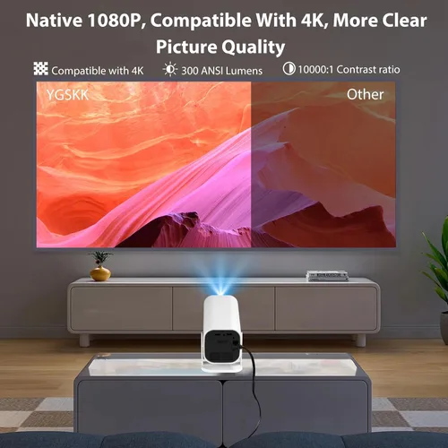 Vista 3 de Mini proyector para iPhone, proyector pequeño de 1080P (Bluetooth 5.3 y altavoz integrados), compatible con 4K, giratorio de 210°, proyector