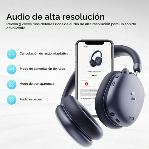 Vista 7 de havit Space S1 Auriculares inalámbricos con cancelación de ruido adaptativa Azul