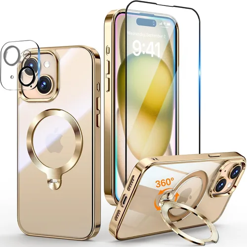 Vista 19 de [Protección Tri-Shield] Funda para iPhone 13 Pro con soporte giratorio de 360° compatible con MagSafe [anillo magnético de CD)