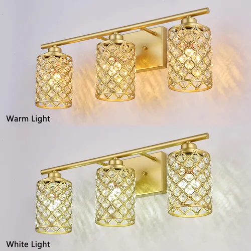 Vista 4 de 3 Luces de Iluminación de Oro para Baño, Luz Moderna de Tocador de Granja, Accesorio de Iluminación de Tocador de Cristal para Cuarto de Polvo
