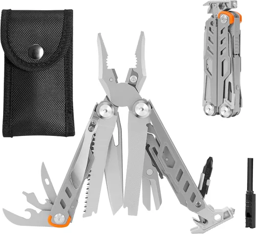 Vista 8 de HANSHI Llave Inglesa Ajustable Multiherramienta Martillo para Supervivencia, 16 en 1 Alicates Multiherramientas con Funda de Nylon, Navaja
