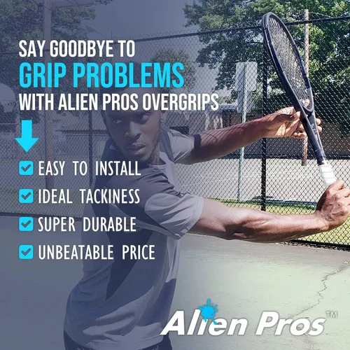 Vista 3 de ALIEN PROS Paquete de 18 cintas de agarre de raqueta de tenis blanca y amarilla neón, agarre de tenis precortado y ligero