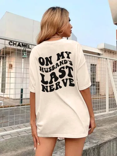 Vista 4 de SUPEYA On My Husband's Last Nerve - Camiseta de gran tamaño con texto en inglés "Wife Life", camisetas divertidas y sarcásticas gráficas casuales