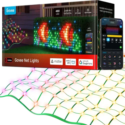 Vista 10 de Govee Luces de red para exteriores, 2.8 x 4.7 pies con funciones RGBIC