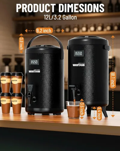 Vista 6 de WantJoin Dispensador de bebidas aislado – Dispensador térmico de acero inoxidable de 12L/3.2 galones para bebidas frías y calientes con grifo