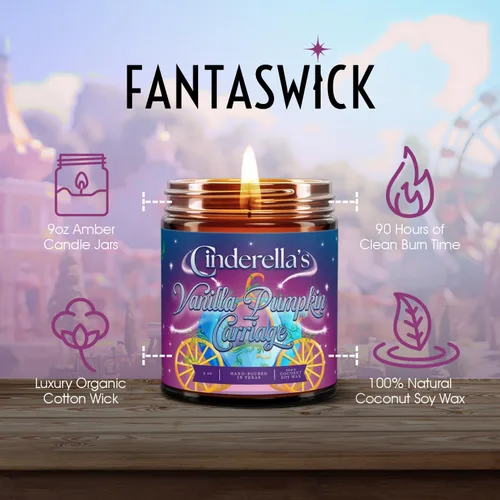 Vista 4 de s Cinderella's Vanilla Pumpkin Carriage Vela perfumada Cera de soja de coco 100% natural y mecha de algodón en tarro de vela ámbar Vertido a