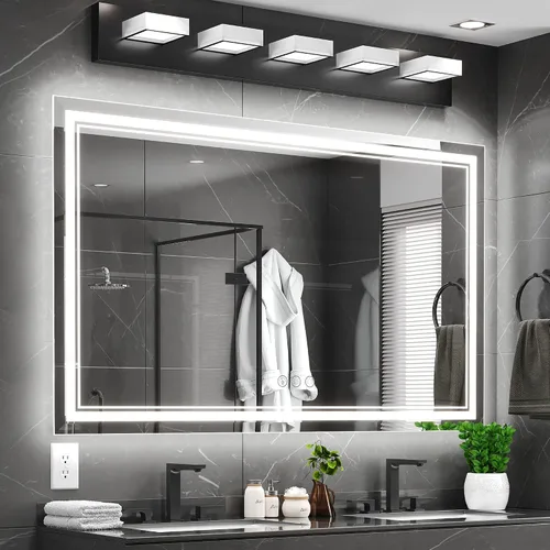Vista 24 de Ratsamee Espejo de baño LED de 30x30 pulgadas con iluminación frontal y trasera (control independiente), espejo iluminado para pared de baño con 3