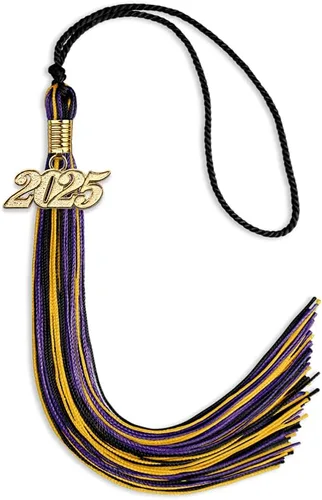 Vista 130 de Endea Graduation Borla mixta de triple color con gota de fecha dorada (negro/dorado/blanco, 2021)