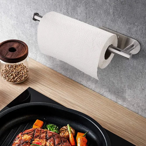 Vista 4 de Toalleros de papel para cocina, toallas de papel a granel, autoadhesivos, para debajo del gabinete, ambos disponibles en adhesivo y tornillos, acero