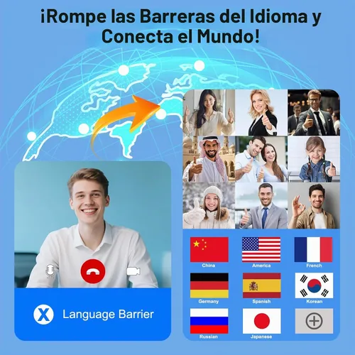 Vista 4 de Auriculares de Traducción AI en Tiempo Real – Auriculares Traductor de 164 Idiomas, Auriculares Bluetooth Inalámbricos 4-en-1 con Audifonos negro