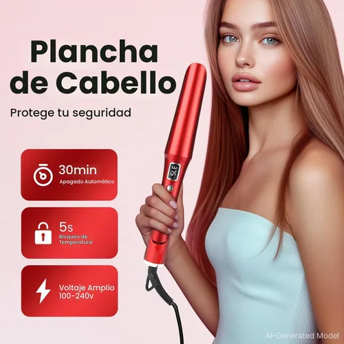 Vista 9 de Alisador y rizador de pelo 2 en 1, titanio y cerámica, rojo