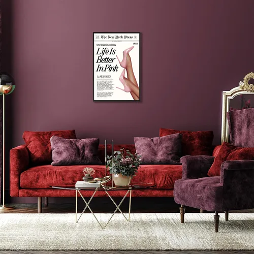 Vista 7 de Póster Retro de Noticias Rosa, Decoración de Habitación Coqueta, Impresiones de Arte de Pared de Nueva York Rosa Trendy Preppy, Decoración