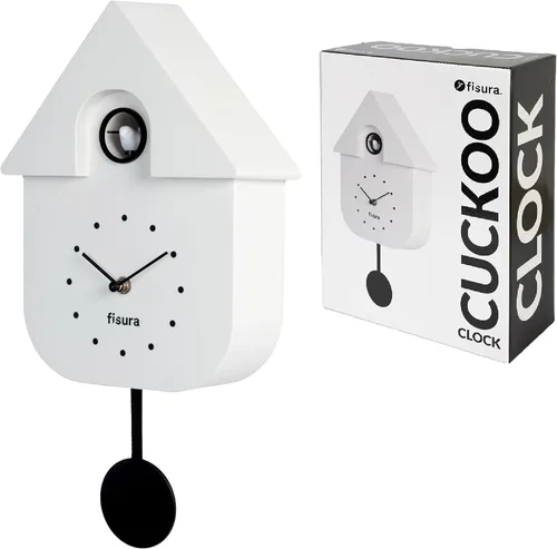Vista 14 de Fisura - Reloj de pared de cuco a rayas azules y beige con esfera roja - Reloj de pared decorativo moderno, regalo único de decoración del hogar