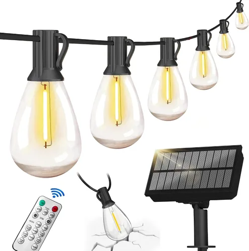 Vista 10 de BLIATLUS Guirnalda de luces solares superbrillantes de 100 pies para exteriores, impermeable, con control remoto, 30+2 bombillas LED ST38