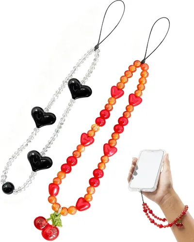 Vista 9 de Correa de muñeca para teléfono con cuentas de perlas, pulsera de teléfono desmontable con lengüeta de sujeción, pulsera universal con cuentas