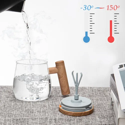 Vista 3 de Taza de café eléctrica autoagitable, taza mezcladora de alta velocidad de 13.5 fl oz con tapa, vidrio de borosilicato alto, oficina en casa