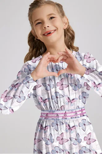 Vista 2 de Vestido floral con cintura fruncida para niñas, ropa de juego para la iglesia, vacaciones, vestido midi suave con bolsillos