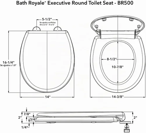 Vista 9 de Bath Royale Asiento de inodoro redondo de cierre suave con tapa BR500-00 blanco, cómodo, duradero, resistente, resistente a las manchas y fácil