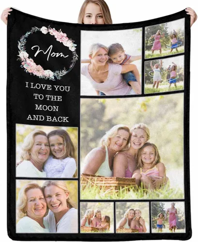 Vista 16 de D-Story Manta personalizada con texto fotográfico, manta de franela personalizada para Navidad, cumpleaños, San Valentín, para parejas, familiares