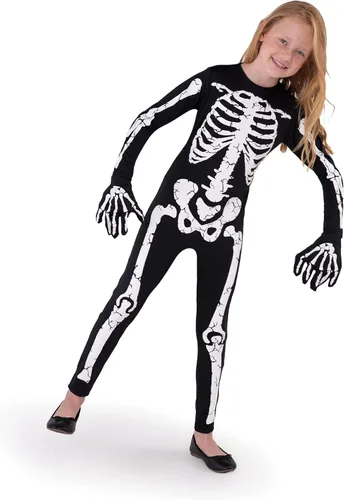Vista 3 de Spooktacular Creations Disfraz de esqueleto de Halloween para niños y niñas, overol de esqueleto para cosplay