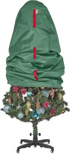 Vista 16 de Bolsa de almacenamiento vertical para árbol de Navidad - Se adapta a árboles artificiales de 7 pies y árboles topiarios de Navidad, cubierta Verde