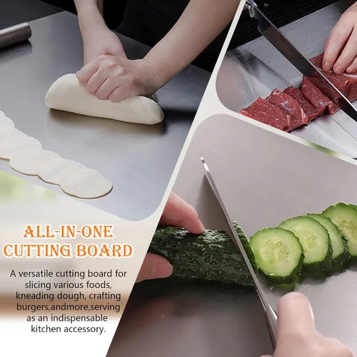 Vista 4 de HUAKENER Tablas de cortar grandes de acero inoxidable para cocina, tabla de cortar con borde de encimera, tabla de cortar con alfombrilla