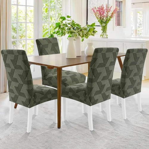 Vista 2 de JIVINER - Juego de 2 fundas elásticas para sillas de comedor, fundas geométricas de jacquard para sillas de comedor, fundas lavables para sillas