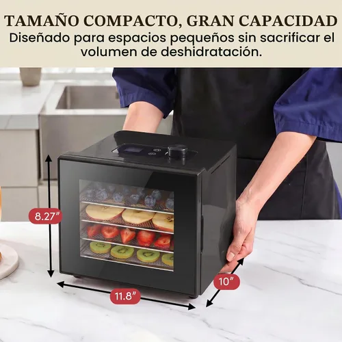 Vista 5 de Elite Gourmet - Deshidratador de alimentos, bandejas de acero inoxidable, controles de temperatura ajustables, aperitivos de jerky, hierbas, frutas