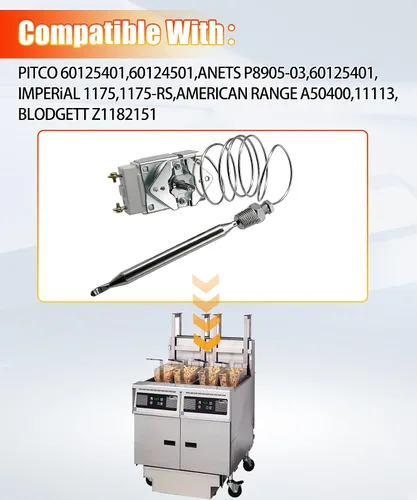 Vista 3 de Termostato RX-1-36 para freidora con perilla 1175 termostato Se adapta a Pitco 60125401, Royal Range 3113, Freidora 200-400F 1/4" Macho Pipe