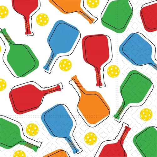 Vista 3 de Servilletas de fiesta de pickleball: 40 unidades - 2 paquetes de servilletas de cóctel de 3 capas de 20 quilates en 2 diseños