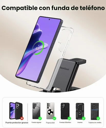 Vista 6 de Estación de Carga Rápida USB C de 25W para Samsung, SwanScout 701S, Soporte de Carga Plegable 3 en 1 para Galaxy S25/S24/Z Flip 7/Fold