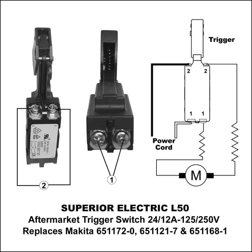 Vista 3 de Superior Electric Interruptor de gatillo L50 Aftermarket 24/12A-125/250V reemplaza al OEM 651172-0, 651121-7 y 651168-1, rojo