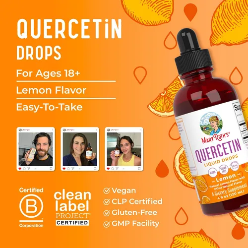 Vista 9 de MaryRuth Organics - Gotas líquidas de quercetina, sin azúcar, 500 mg para adultos de 18 años en adelante, salud cardiovascular para adultos