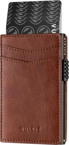 Vista 26 de VULKIT Billeteras delgadas para hombre, con bloqueo RFID, diseño minimalista con capacidad para hasta 11 tarjetas, Negro -, Minimalista