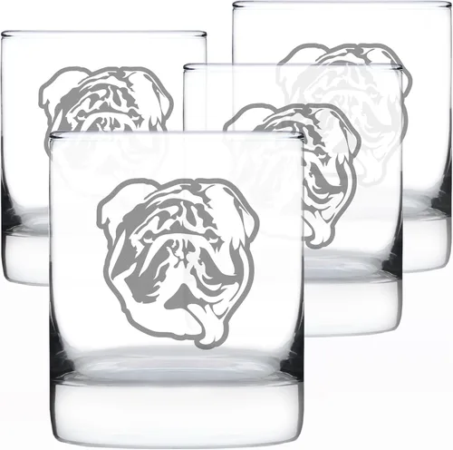 Vista 8 de Bulldog inglés personalizado, regalos divertidos de cristal de rocas de whisky para hombres y mujeres con bulldogs – Divertida decoración de vaso