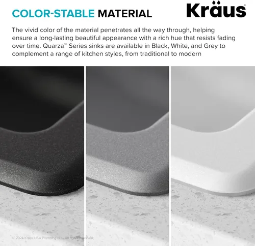 Vista 10 de Kraus Quarza - Fregadero de cocina de doble seno 60/40 de granito de instalación empotrada/sobre encimera, 33 pulgadas, color negro, KGD-442BLACK