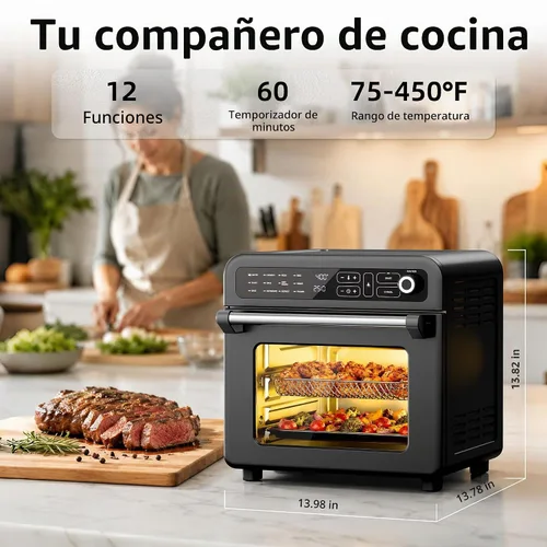 Vista 3 de Electactic Freidora de aire y horno tostador de 19 cuartos de galón, funciones 12 en 1, freír al aire, asar, mantener el calor, hornear 2-acero