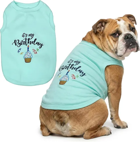 Vista 44 de Camiseta para perro Parisian Pet con palabras bordadas "Es mi cumpleaños" - Camiseta sin mangas para cumpleaños de perro - Chaleco ligero